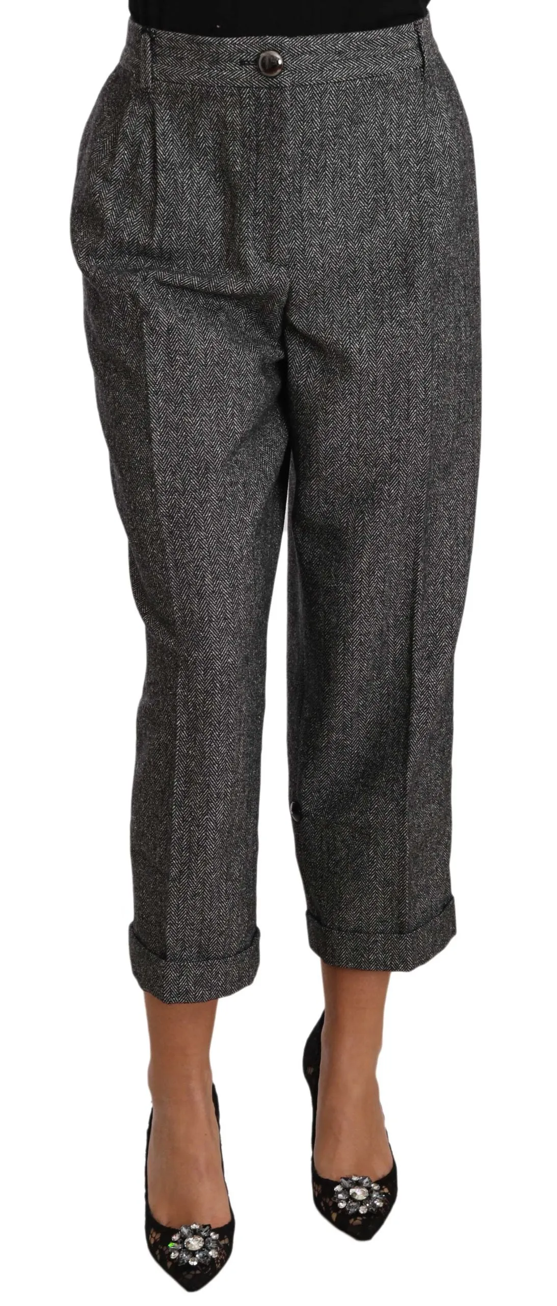 Elegant Gray Wool-Blend Trousers sold by Louxly