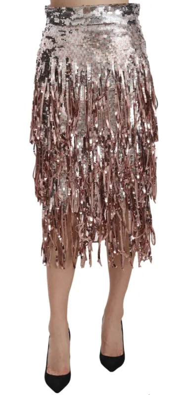 Metallic Sequin Tulle High-Waist Midi Skirt sold by Louxly