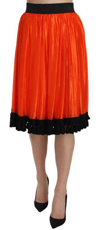 High-Waist Black & Orange Knee-Length Skirt sold by Louxly