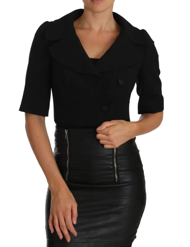 Elegant Black Cropped Wool Blazer sold by Louxly