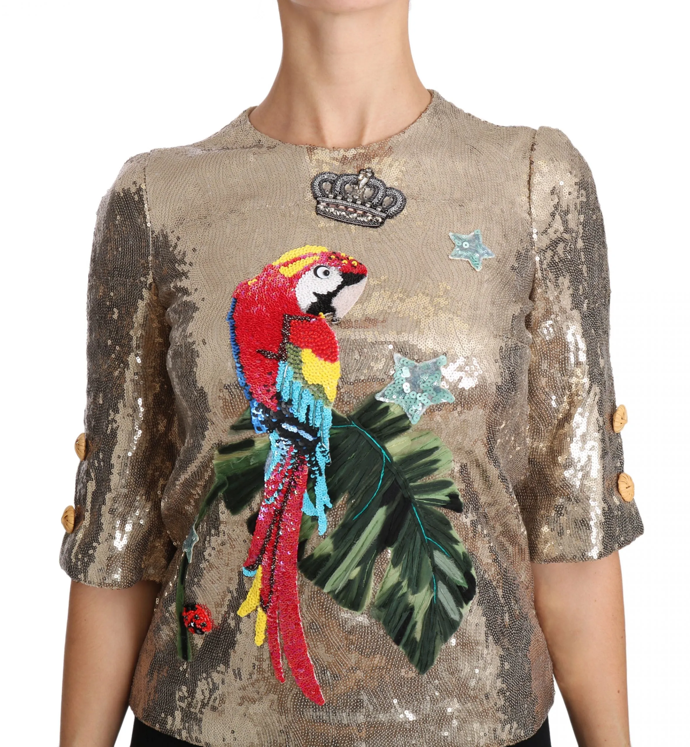 Gold Parrot Motif Crewneck Blouse with Crystals sold by Louxly product image thumbnail 3