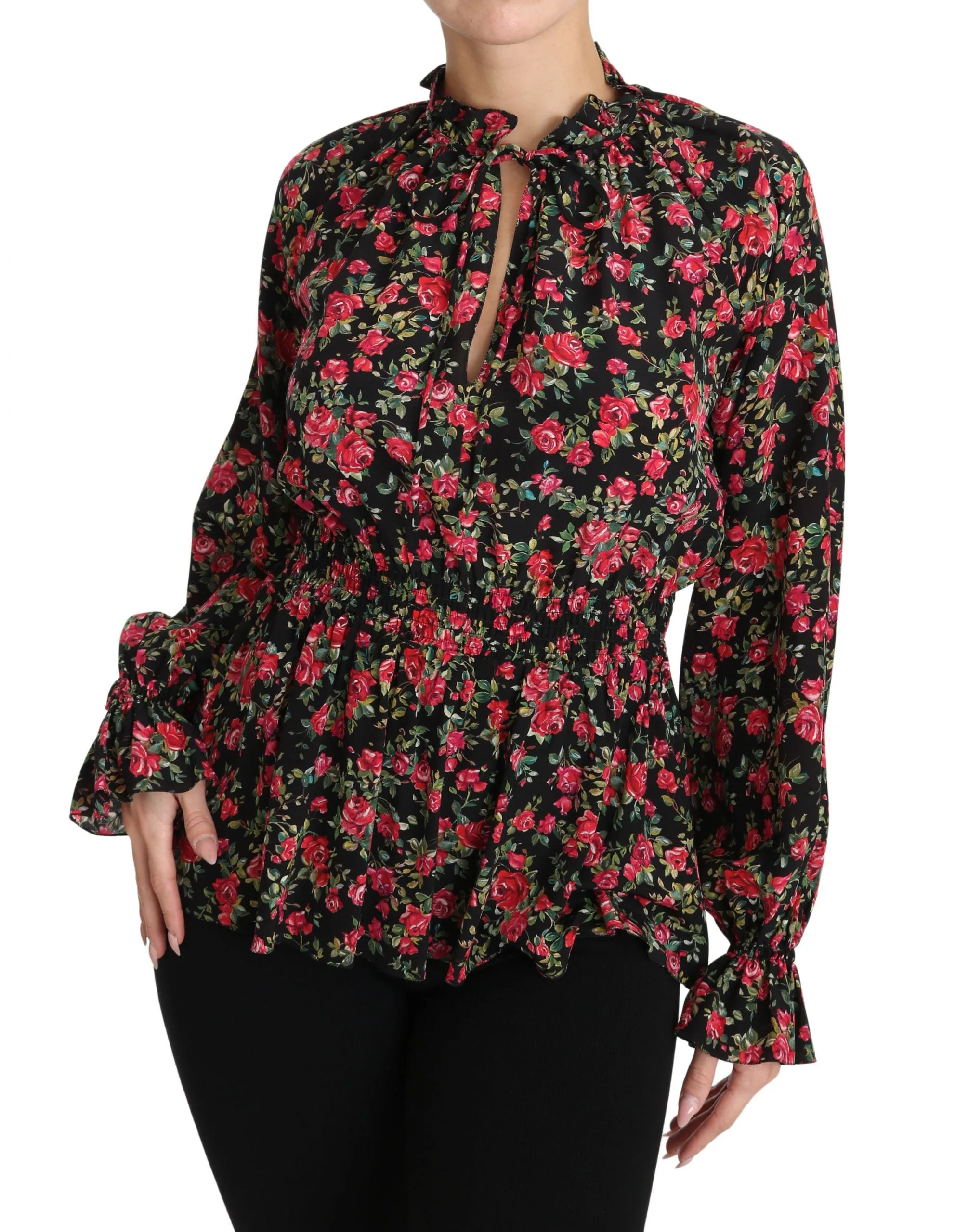 Elegant Black Floral Silk Shirt sold by Louxly product image thumbnail 4