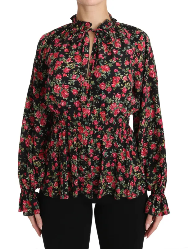 Elegant Black Floral Silk Shirt sold by Louxly