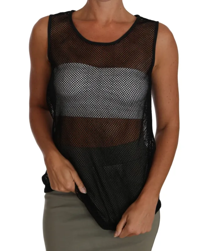 Elegant Black Mesh Sleeveless Blouse Top sold by Louxly