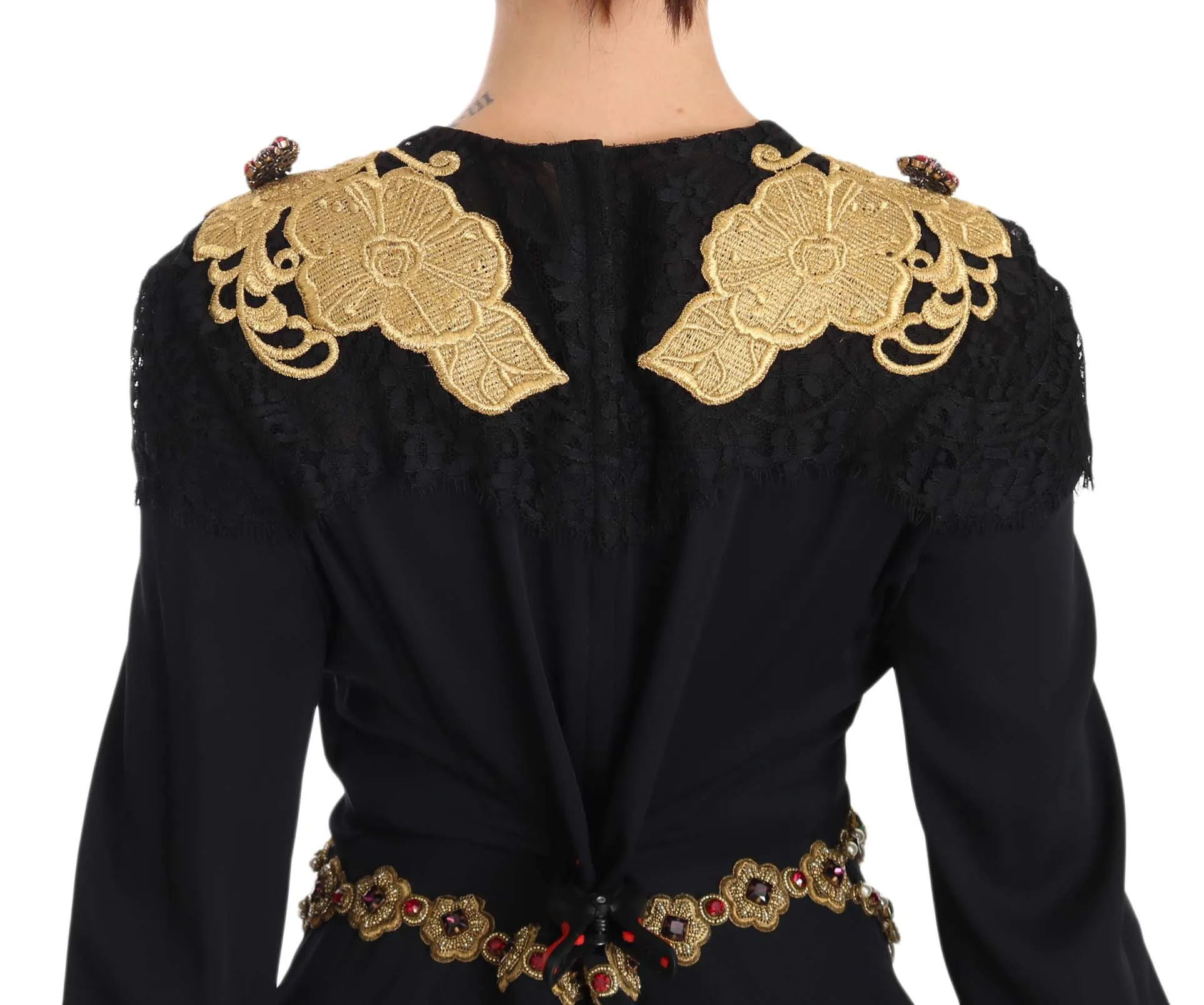 Elegant Maxi Black Dress with Gold Detailing sold by Louxly product image thumbnail 3