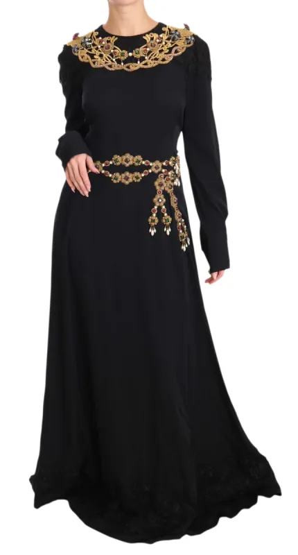 Elegant Maxi Black Dress with Gold Detailing sold by Louxly