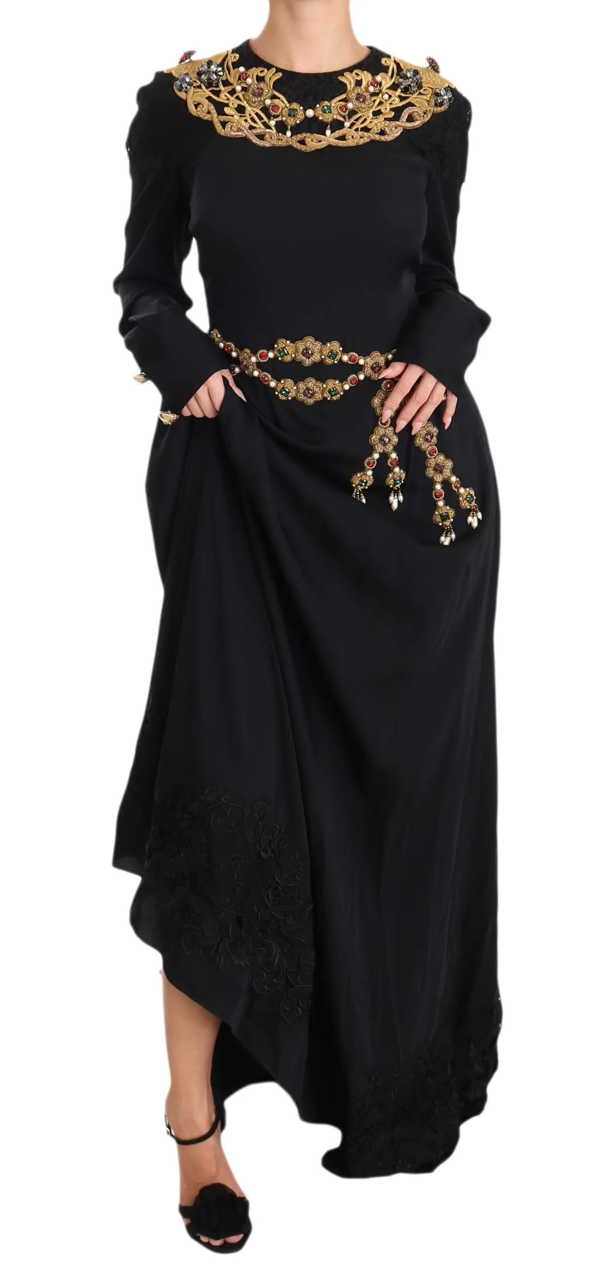 Elegant Maxi Black Dress with Gold Detailing sold by Louxly product image thumbnail 5