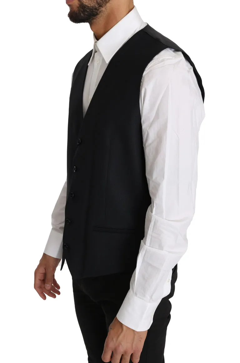 Elegant Gray Slim-Fit Wool-Silk Vest sold by Louxly product image thumbnail 2