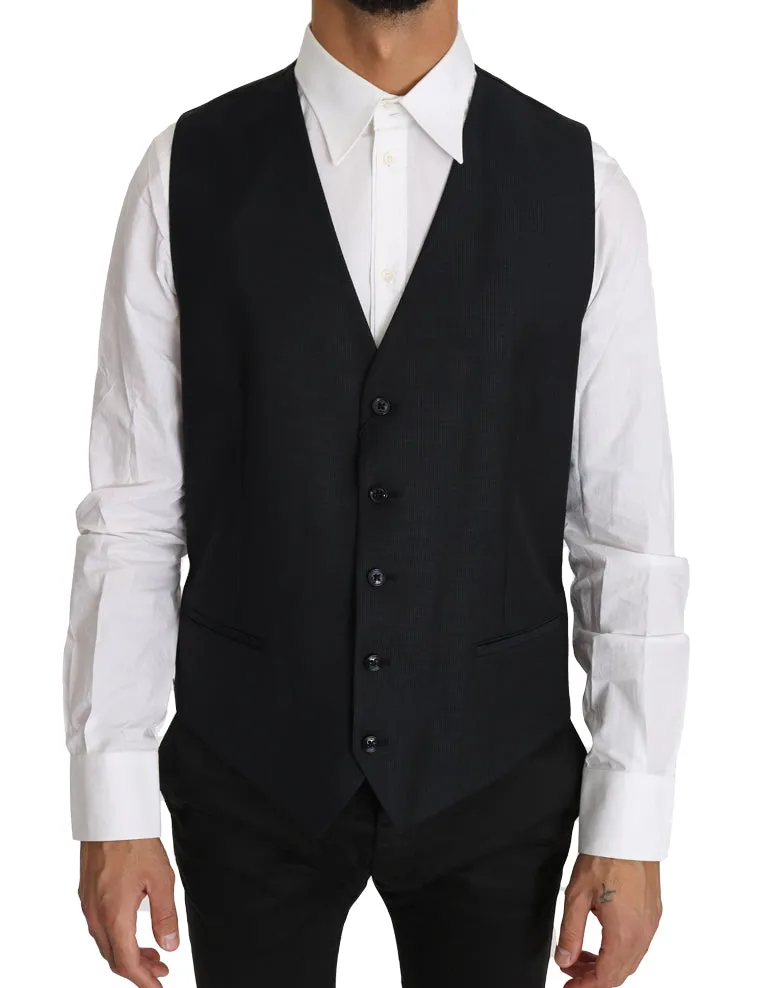 Elegant Gray Slim-Fit Wool-Silk Vest sold by Louxly