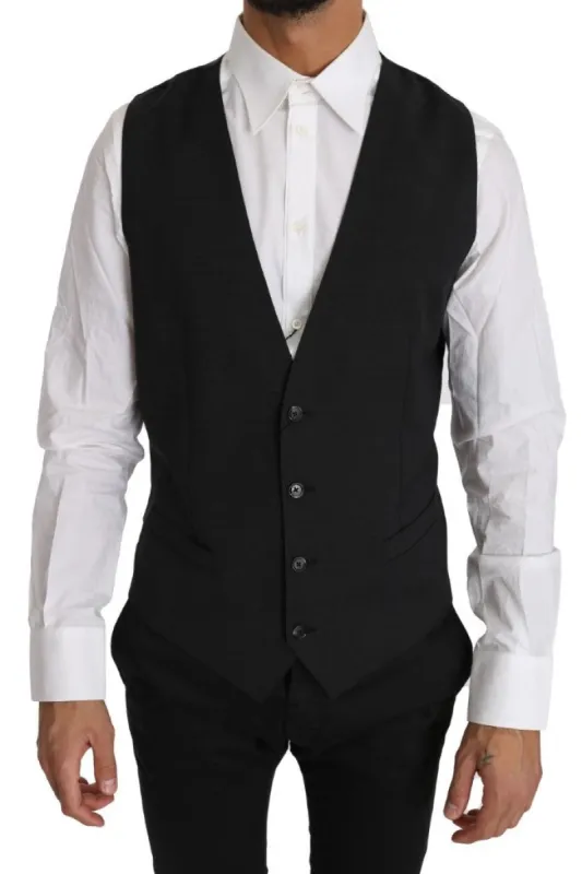 Elegant Slim Fit Gray Wool Vest sold by Louxly