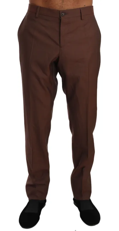 Elegant Brown Wool-Silk Formal Pants sold by Louxly