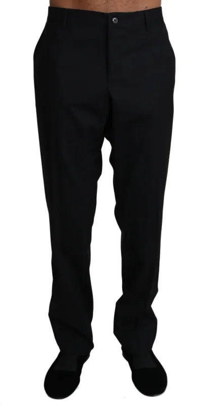 Elegant Black Formal Wool Blend Trousers sold by Louxly
