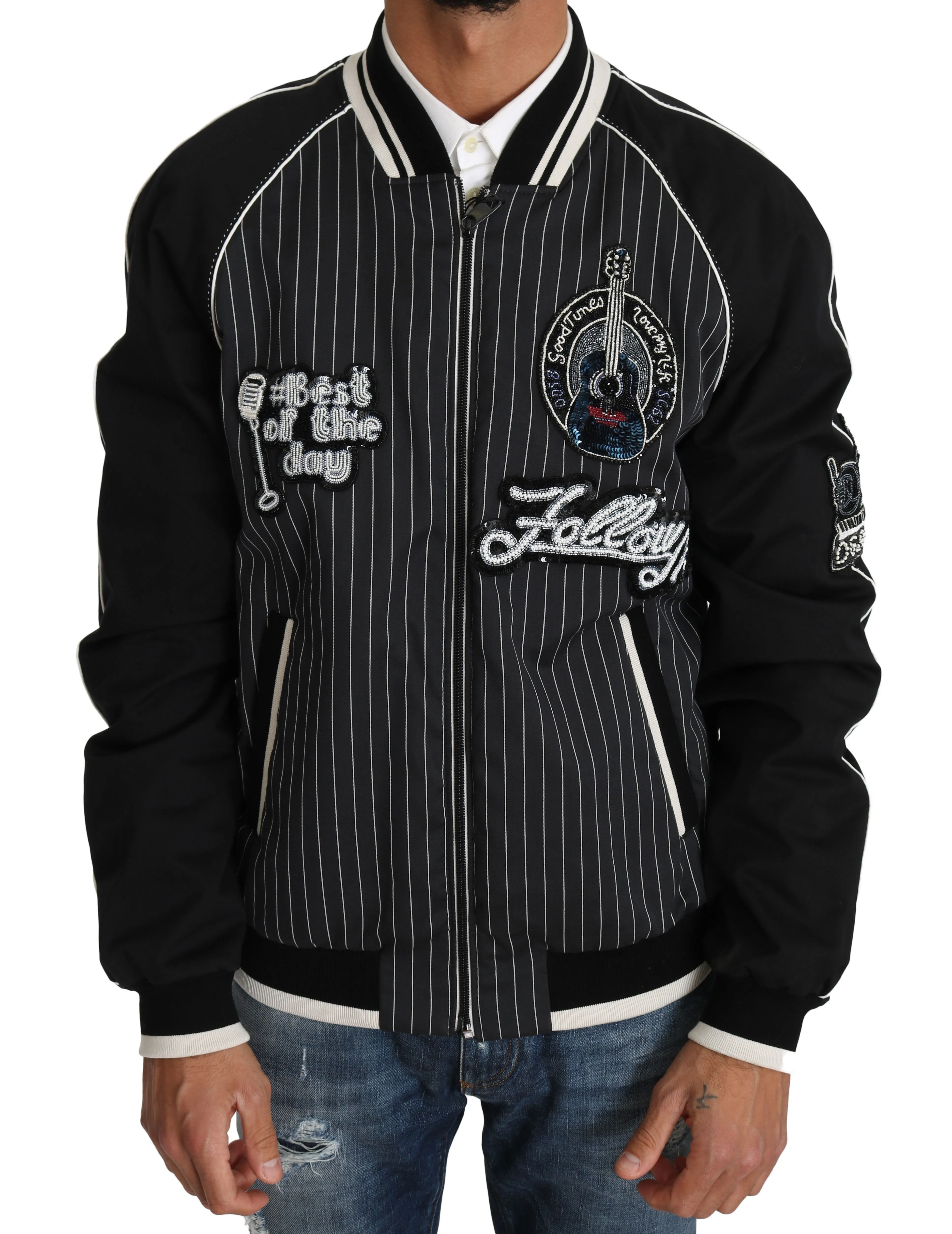 Elegant Sequined Black Bomber Jacket sold by Louxly