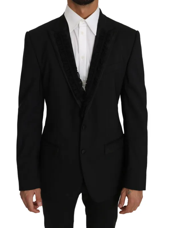 Elegant Black Slim Fit Martini Blazer Jacket sold by Louxly