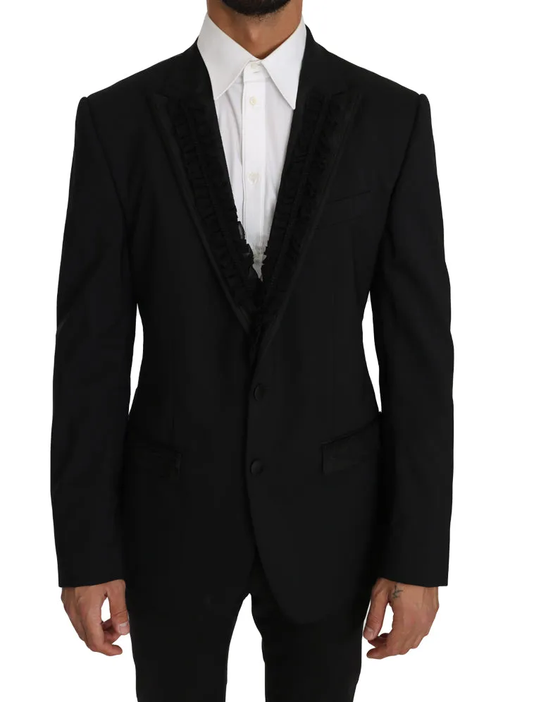 Elegant Black Slim Fit Martini Blazer Jacket sold by Louxly