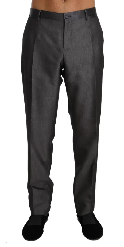Elegant Patterned Gray Wool Blend Trousers made by Louxly