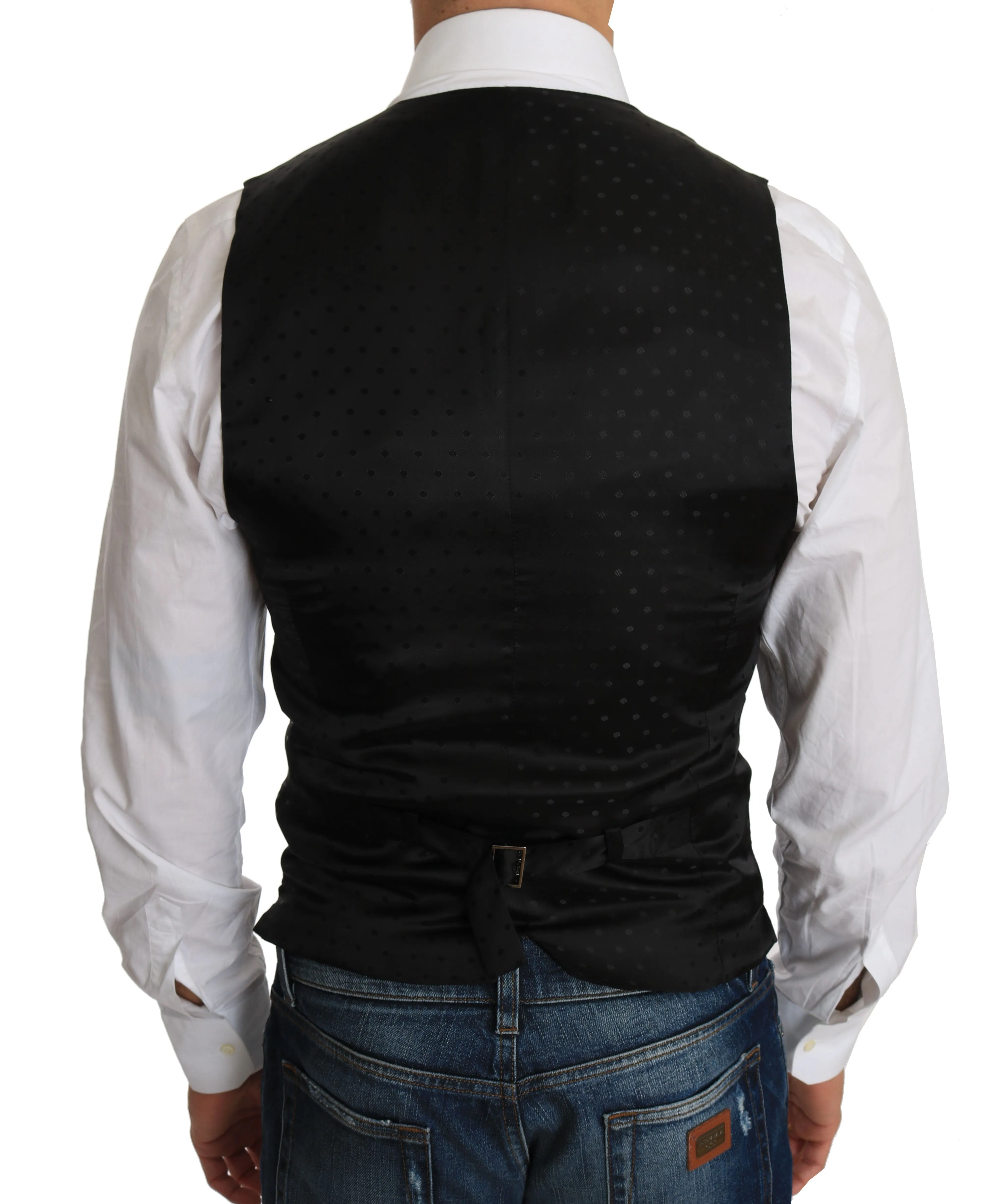 Sleek Black Wool Blend Formal Vest sold by Louxly product image thumbnail 2