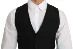Sleek Black Wool Blend Formal Vest sold by Louxly