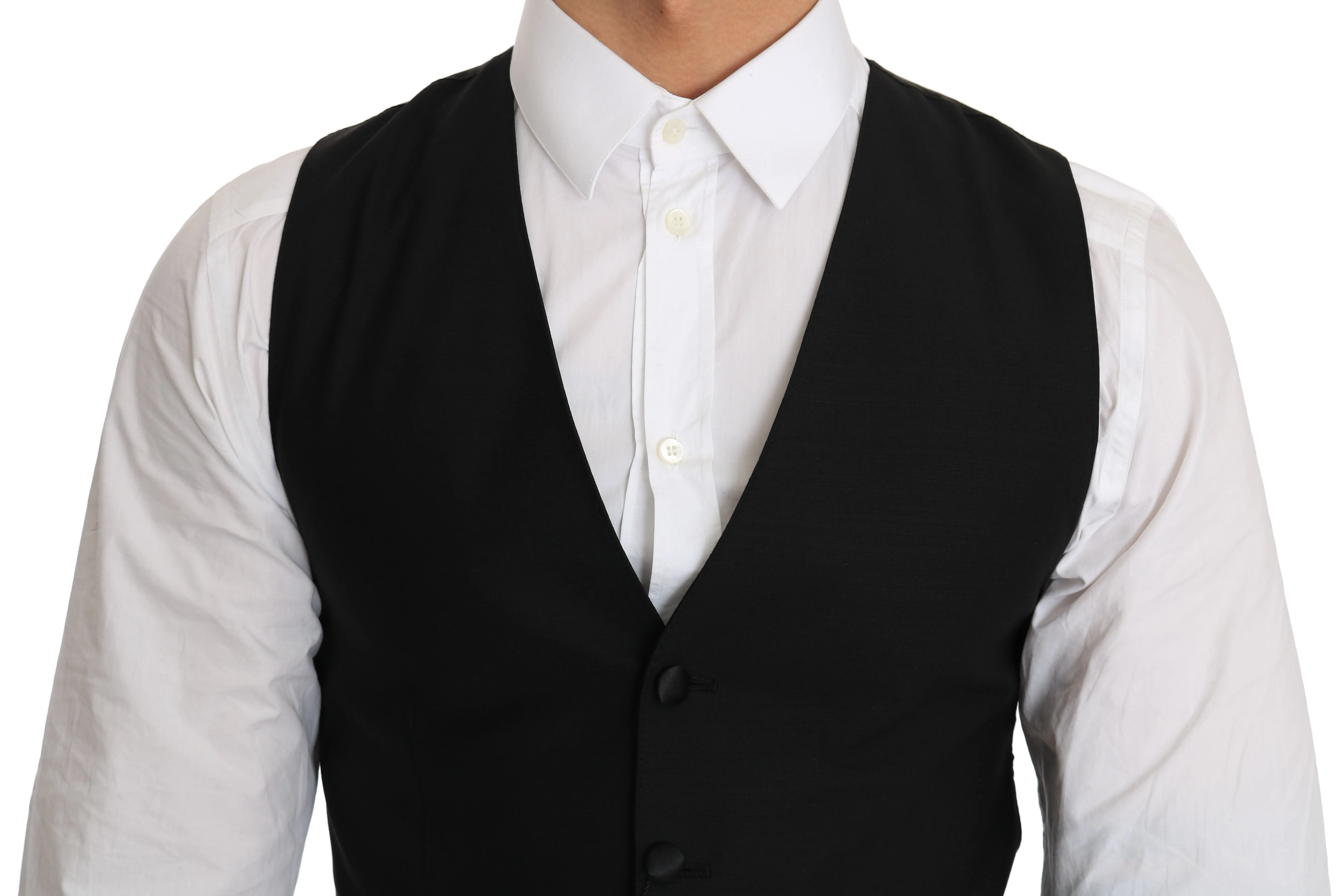 Sleek Black Wool Blend Formal Vest sold by Louxly product image thumbnail 3