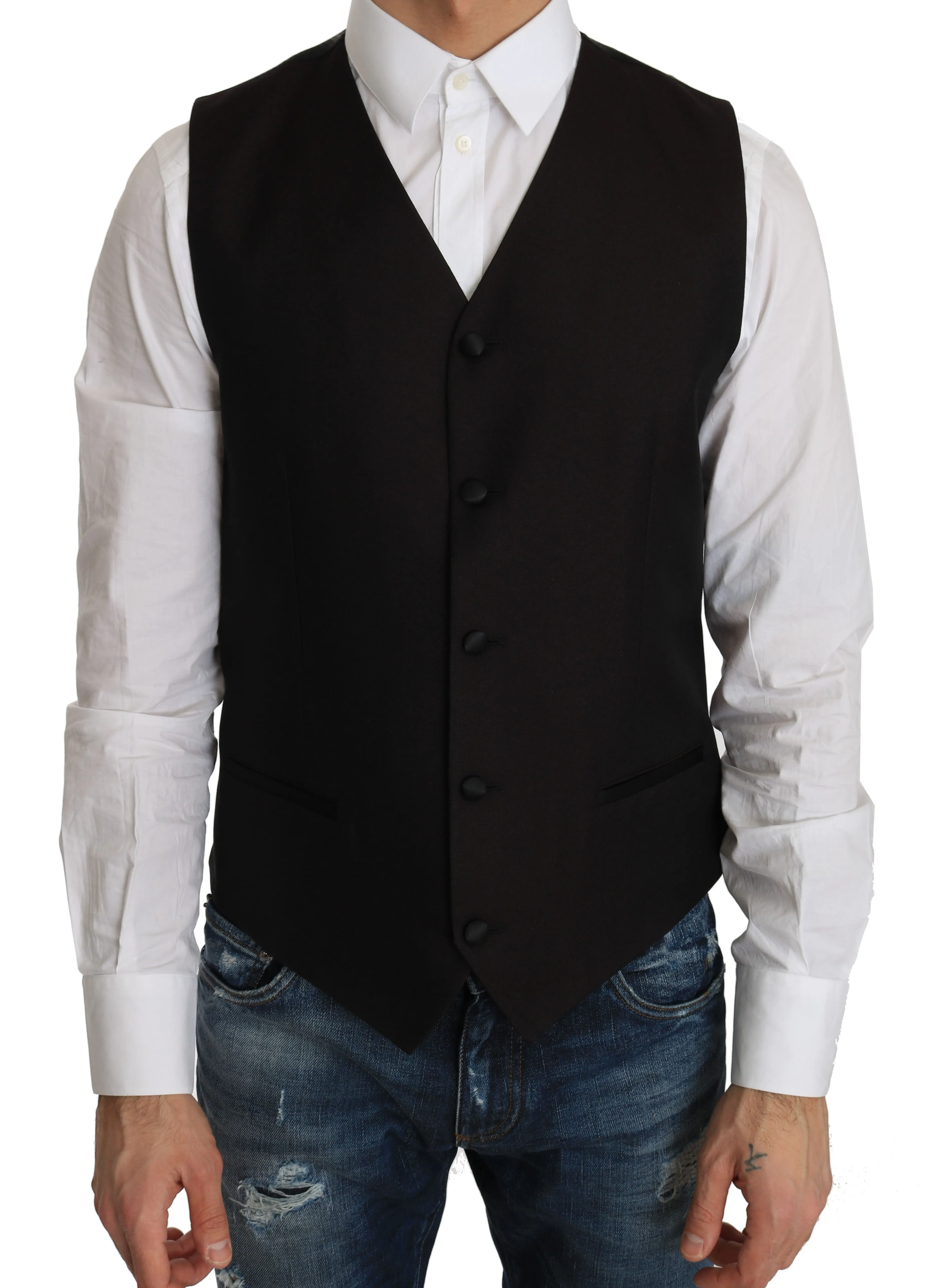 Elegant Black Silk Blend Formal Vest sold by Louxly