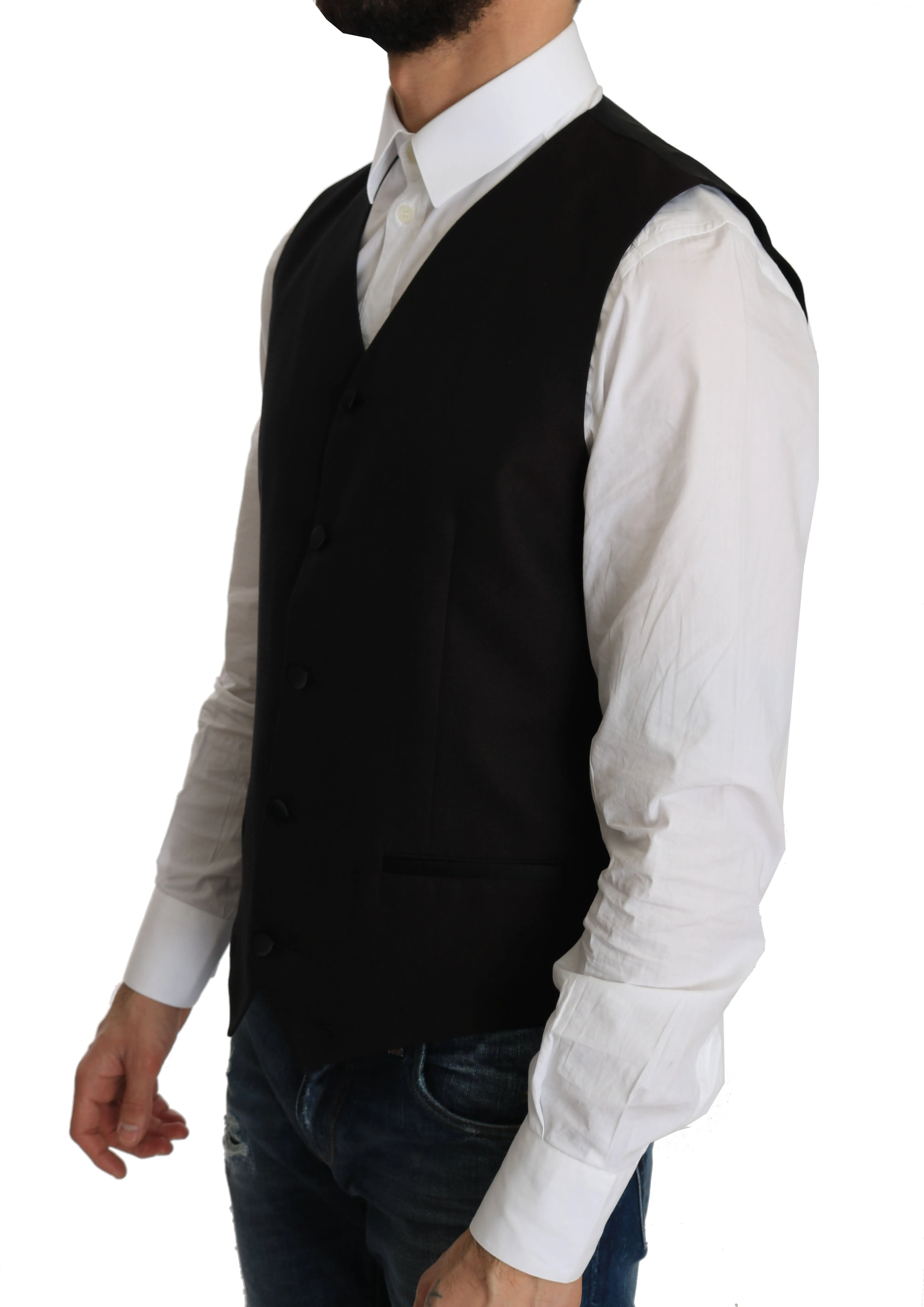 Elegant Black Silk Blend Formal Vest sold by Louxly product image thumbnail 3