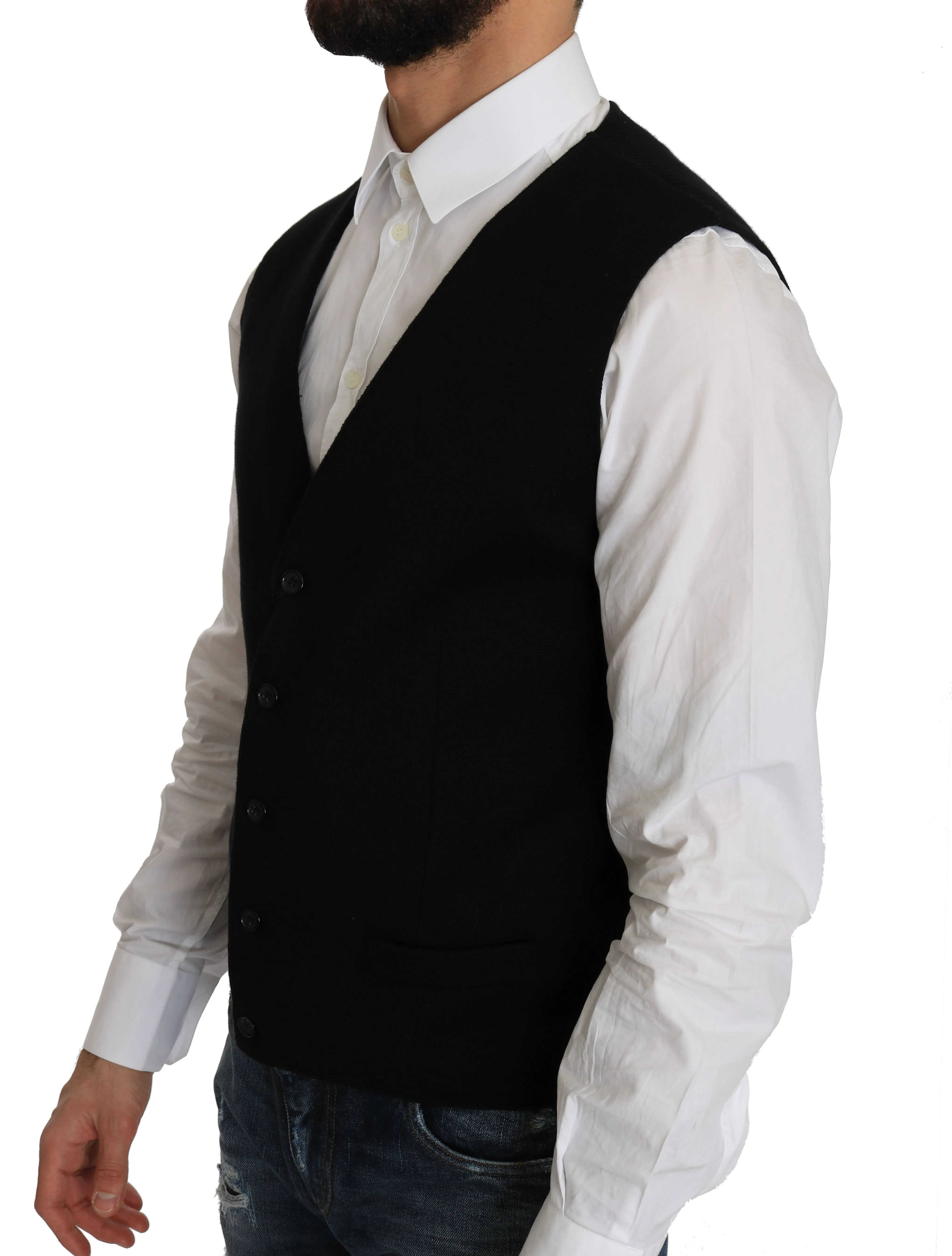 Sleek Black Cotton Formal Vest sold by Louxly product image thumbnail 3