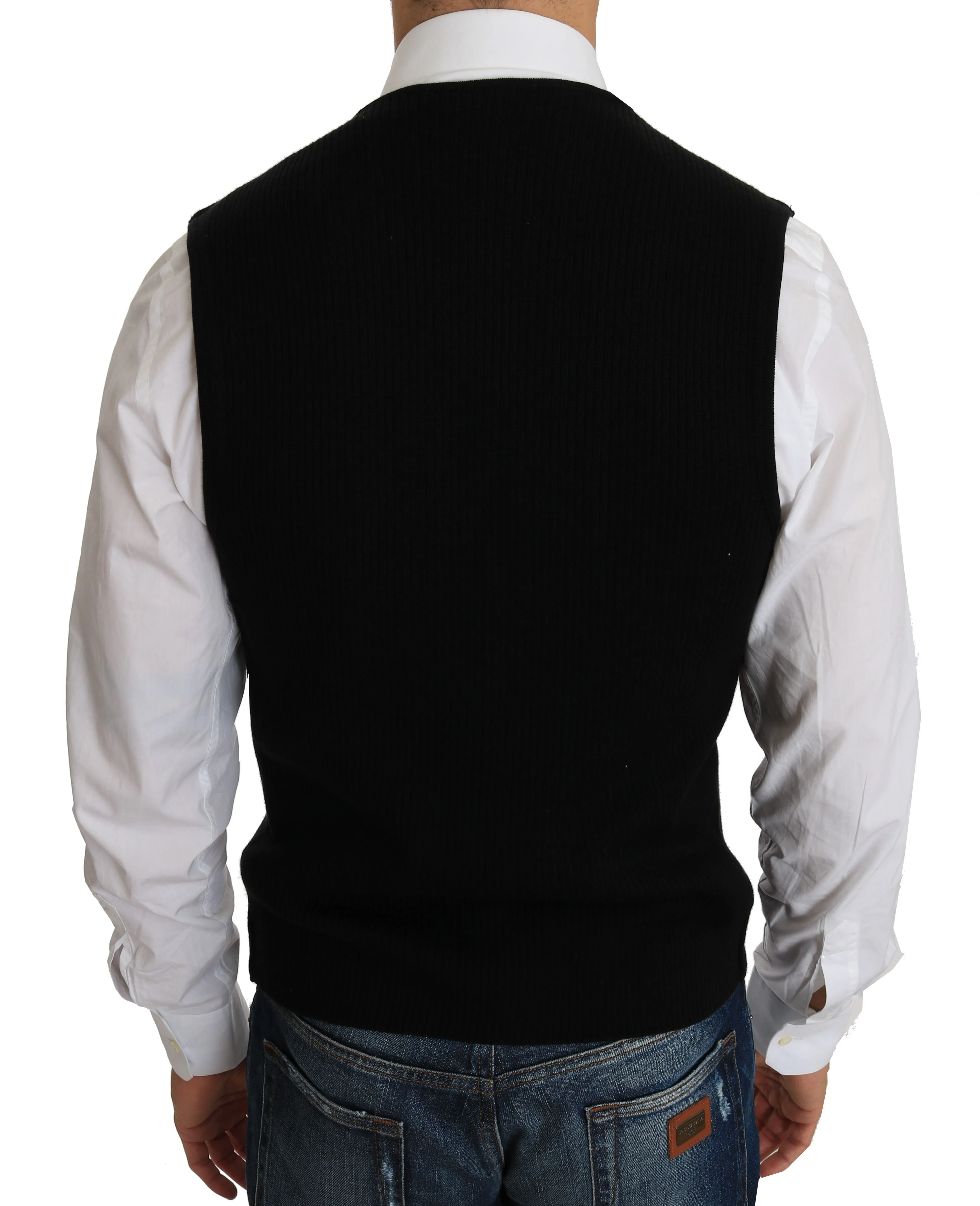 Sleek Black Cotton Formal Vest sold by Louxly product image thumbnail 4