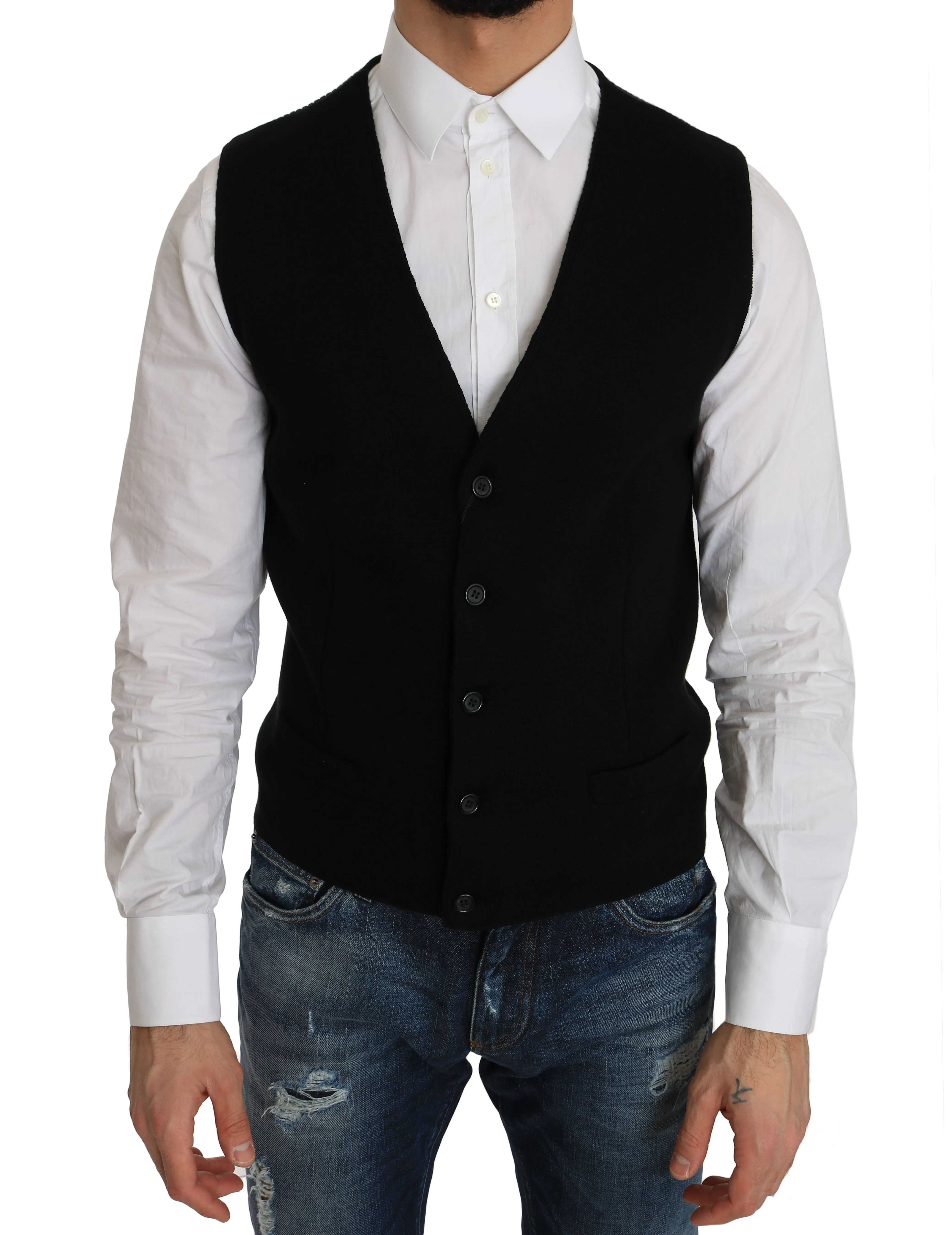 Sleek Black Cotton Formal Vest sold by Louxly