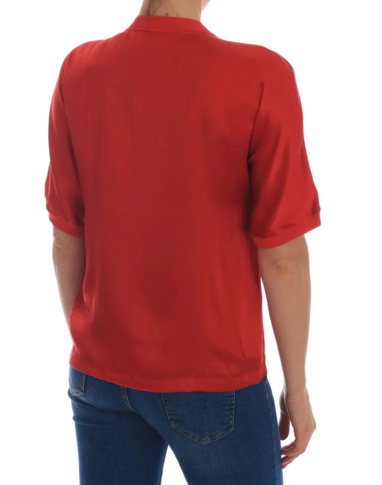 Elegant Red Silk Crystal-Embellished Blouse sold by Louxly product image thumbnail 2