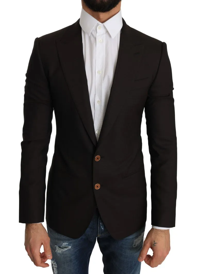Sleek Slim Brown Virgin Wool Blazer Jacket sold by Louxly