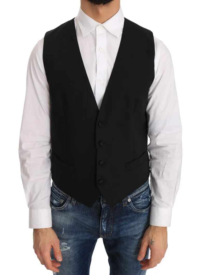 Elegant Slim Fit Formal Vest in Black sold by Louxly