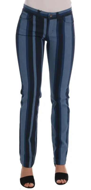 Chic Blue Striped Slim Fit Girly Jeans made by Louxly