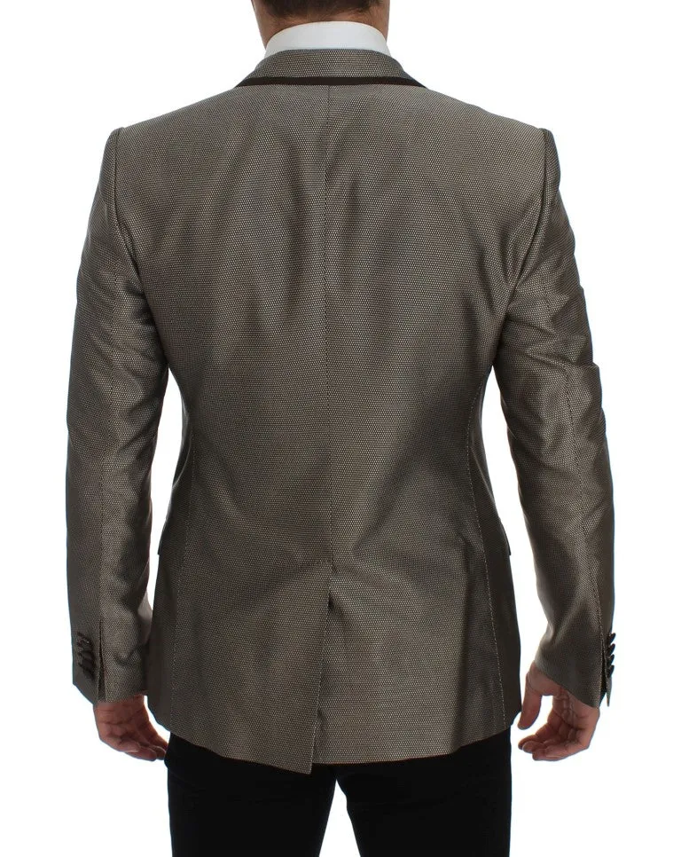 Elegant Brown Silk Two-Button Slim Blazer sold by Louxly product image thumbnail 3