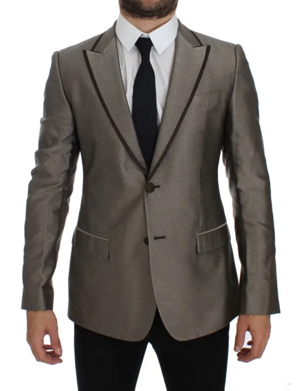 Elegant Brown Silk Two-Button Slim Blazer sold by Louxly