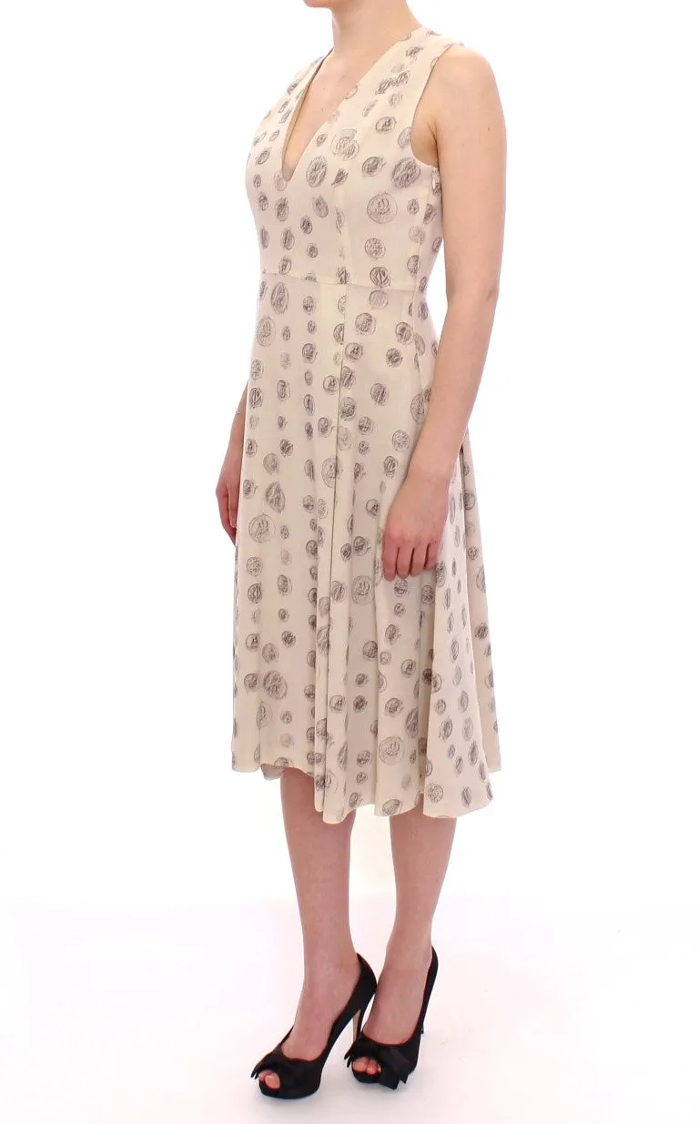 Elegant White Wool Shift Dress with Gray Print sold by Louxly product image thumbnail 2