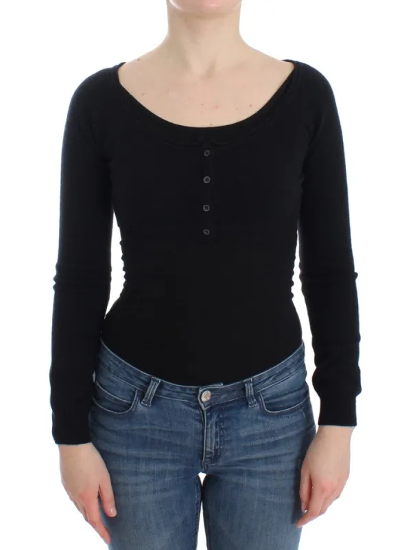 Chic Cropped Black Wool-Cashmere Sweater sold by Louxly