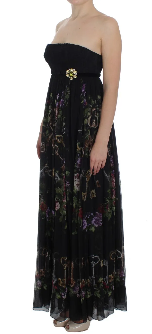 Multicolor Rose & Key Print Maxi Dress with Crystal sold by Louxly product image thumbnail 2
