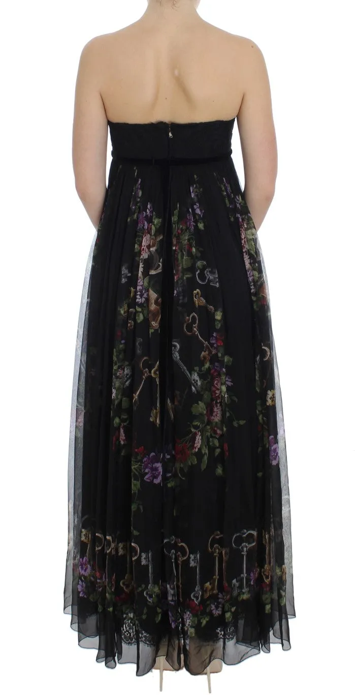 Multicolor Rose & Key Print Maxi Dress with Crystal sold by Louxly product image thumbnail 3