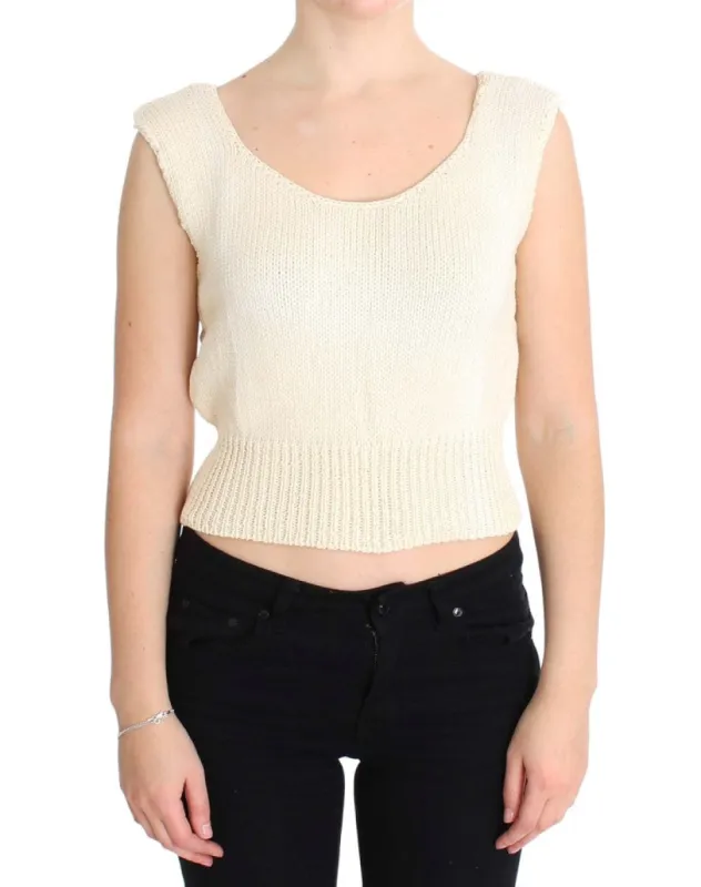 Beige Sleeveless Knit Vest Sweater sold by Louxly