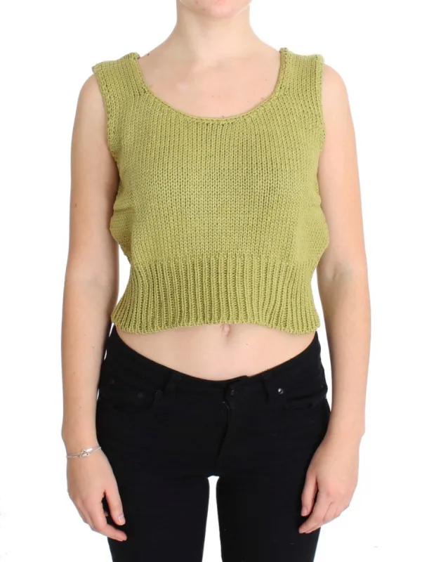 Elegant Green Knit Sleeveless Vest Sweater sold by Louxly