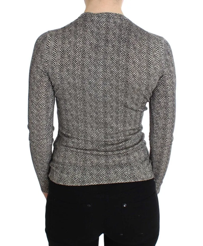 Elegant Black and White Wool Cardigan sold by Louxly product image thumbnail 3