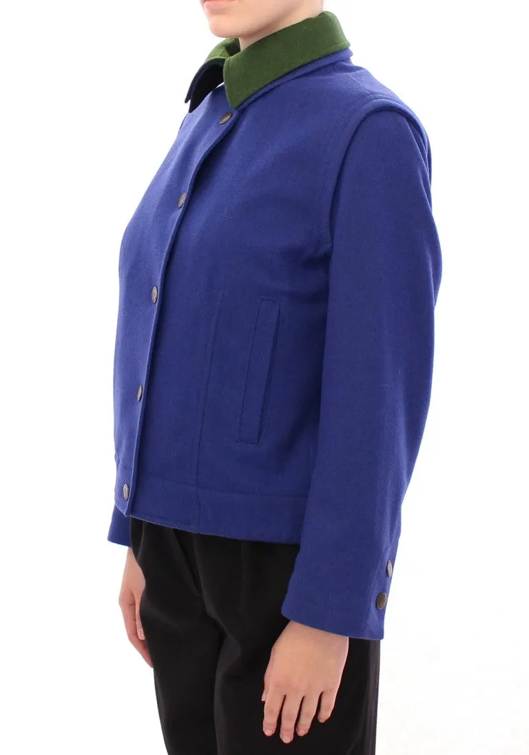 Elegant Blue Wool Jacket with Removable Collar sold by Louxly product image thumbnail 2