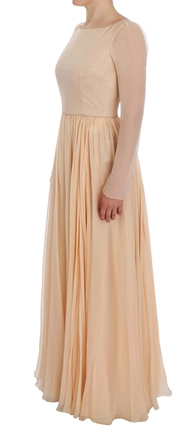 Elegant Beige Silk Full Length Sheath Dress sold by Louxly product image thumbnail 2
