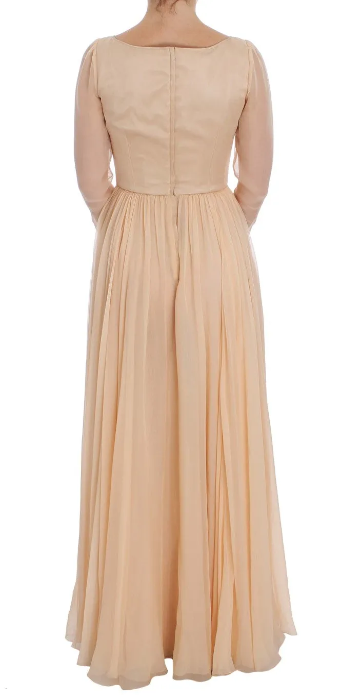Elegant Beige Silk Full Length Sheath Dress sold by Louxly product image thumbnail 3