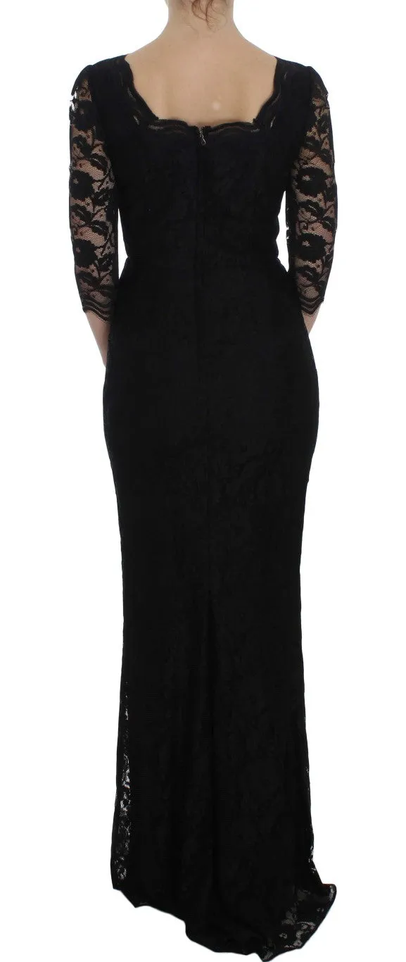 Elegant Black Floral Lace Maxi Dress sold by Louxly product image thumbnail 3