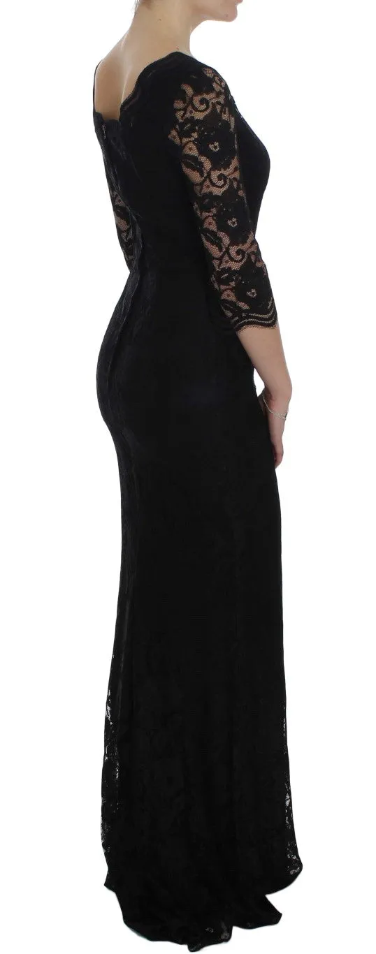 Elegant Black Floral Lace Maxi Dress sold by Louxly product image thumbnail 4