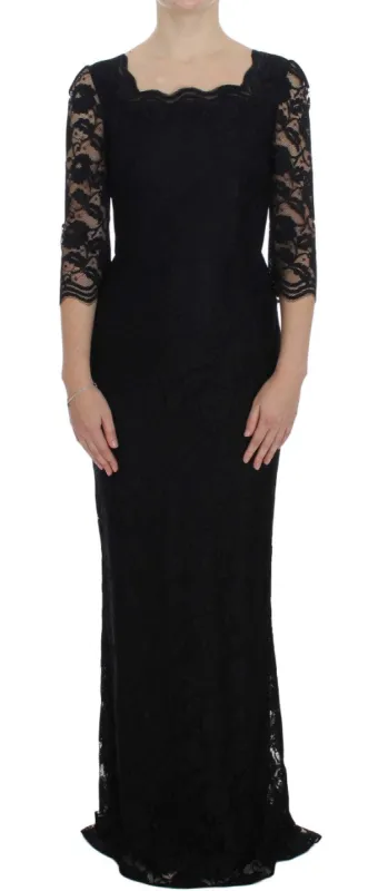 Elegant Black Floral Lace Maxi Dress sold by Louxly
