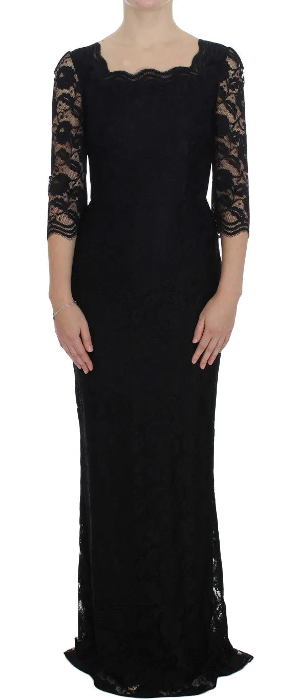 Elegant Black Floral Lace Maxi Dress sold by Louxly