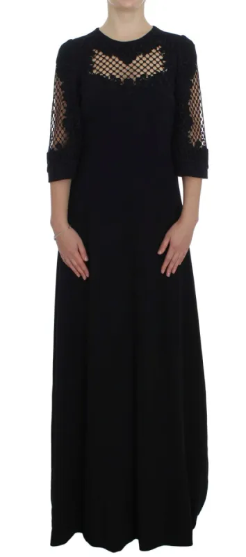 Elegant Black Wool Cutout Maxi Dress sold by Louxly