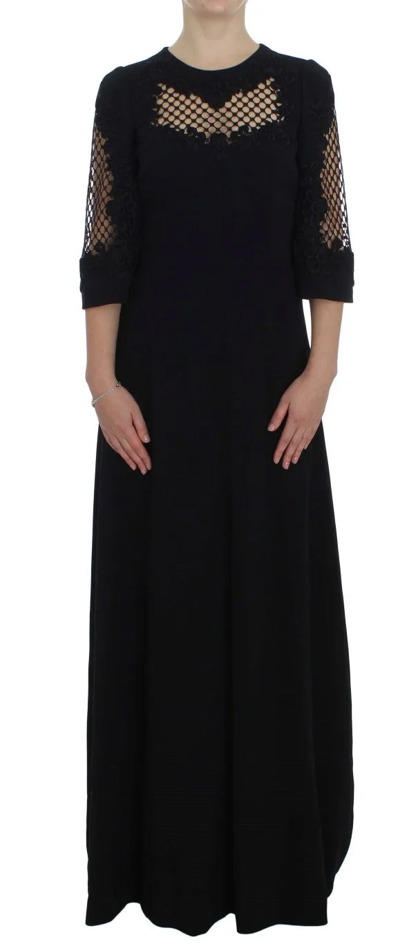 Elegant Black Wool Cutout Maxi Dress sold by Louxly